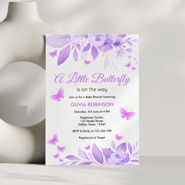 Purple Little Butterfly is on the Way Baby Shower  Invitation (Purple Little Butterfly is on the Way Baby Shower Invitation )