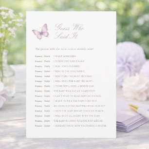 Purple Little Butterfly Mommy Or Daddy Guess Game Invitation