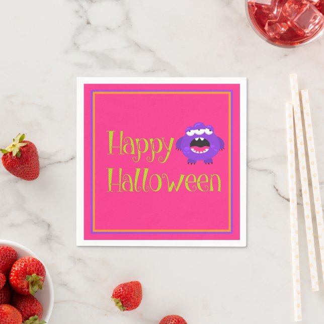 Purple Little Monster Halloween Fun Kids Napkin (Insitu)