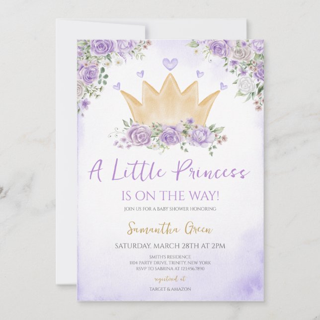 Purple Little Princess Baby Shower Invitation (Front)