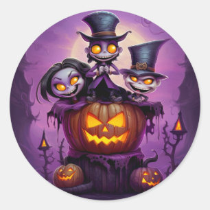 Purple little wizard pagan monsters cute Halloween Classic Round Sticker