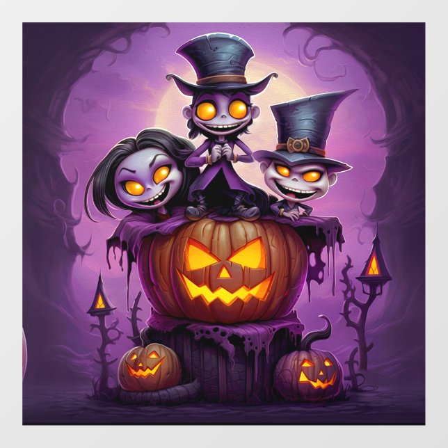 Purple little wizard pagan monsters cute Halloween Window Cling (Sheet)