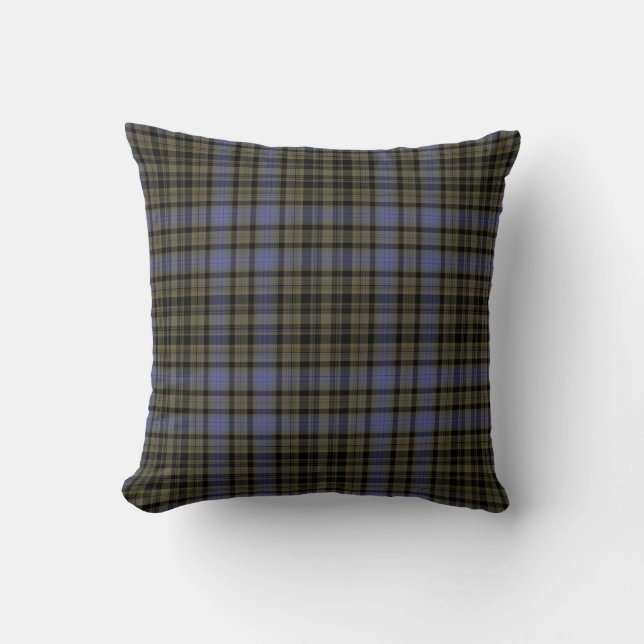 Purple Loden Green Black Tartan Plaid Throw Pillow (Front)