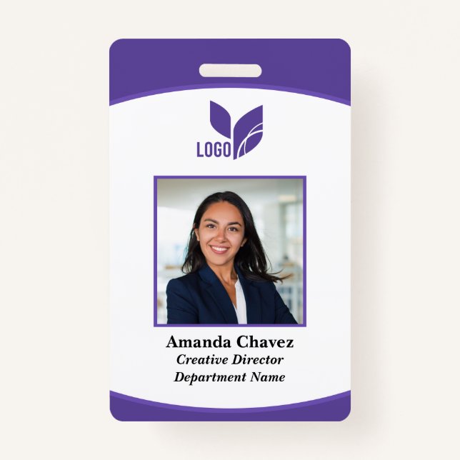 Purple Logo Business Employee Photo ID Badge (Front)
