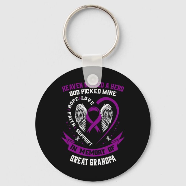 Purple Loss of my Great Grandpa Pancreatic Cancer  Keychain (Front)