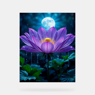 Purple Lotus Blossom Under Moonlit Acrylic Sign