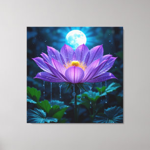 Purple Lotus Blossom Under Moonlit Canvas Print