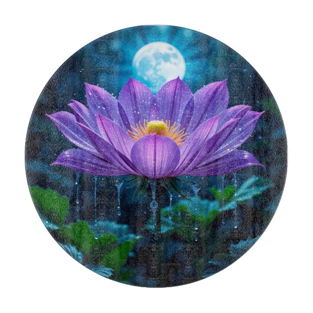 Purple Lotus Blossom Under Moonlit Cutting Board (Front)