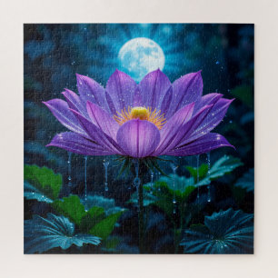 Purple Lotus Blossom Under Moonlit Jigsaw Puzzle