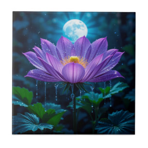 Purple Lotus Blossom Under Moonlit Tile