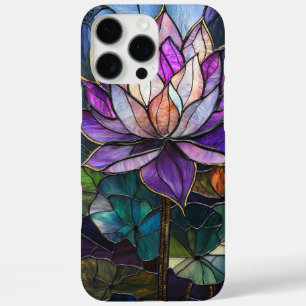 Purple Lotus Faux Stained Glass Design iPhone 16 Pro Max Case