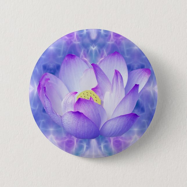 Purple lotus flower and fractal crystals 2 inch round button (Front)