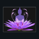 Purple Lotus Flower Meditation Postcard<br><div class="desc">Beautiful image of a purple lotus flower on a black background with meditation silhouette.</div>