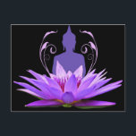 Purple Lotus Flower Meditation Postcard<br><div class="desc">Beautiful image of a purple lotus flower on a black background with meditation silhouette.</div>