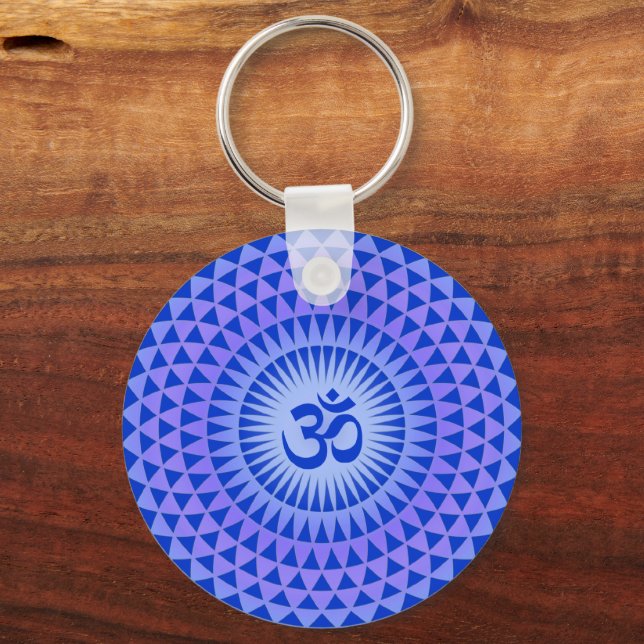 Purple Lotus flower meditation wheel OM Keychain (Front)