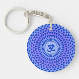 Purple Lotus flower meditation wheel OM Keychain