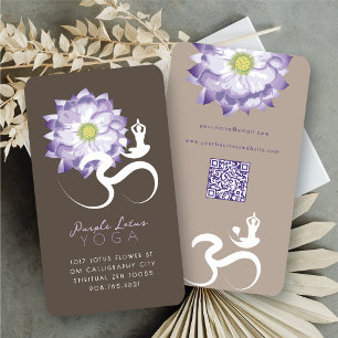 Purple Lotus Flower Spiritual Yoga Om Logo Symbol Business Card