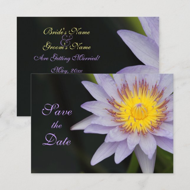 Purple Lotus Flower Wedding Save the Date Invitation (Front/Back)