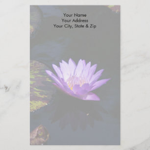 Purple Lotus Waterlily Flower & Striped Lily Pads Stationery