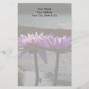 Purple Lotus Waterlily Flowers Stationery