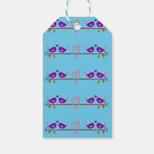 Purple Love Birds Gift Tags (Front)