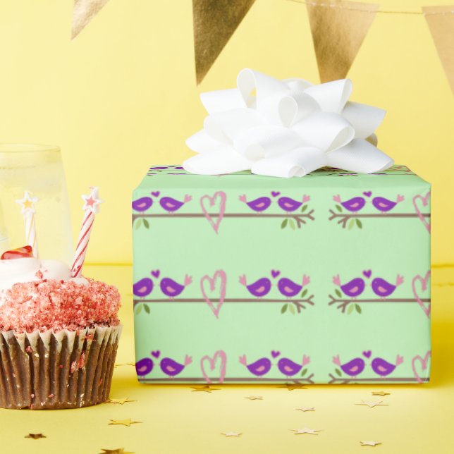 Purple Love Birds Wrapping Paper (Birthday Party)