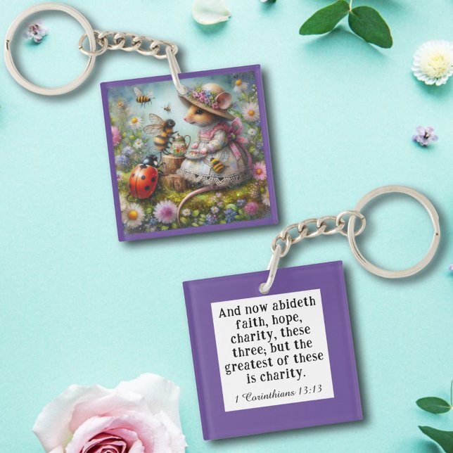 Purple Love Charity Bible Verse Cute Mouse Keychain (Creator Uploaded)