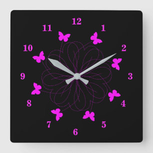 Purple Love - Flying Butterflies Square Wall Clock