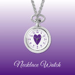 Purple love heart Necklace Watch<br><div class="desc">Necklace Watch gift.
With a purple love heart and clock numbers on a white background.</div>