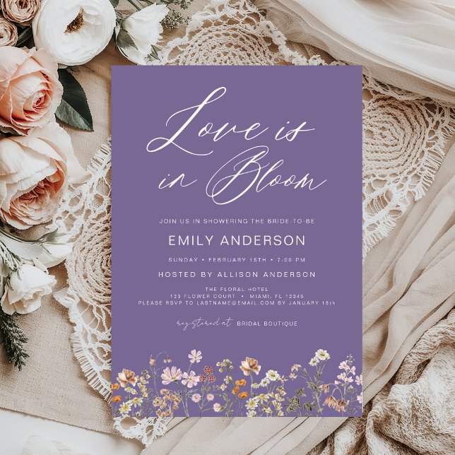 Purple Love is in Bloom Wildflower Bridal Shower Invitation (Creator Uploaded)