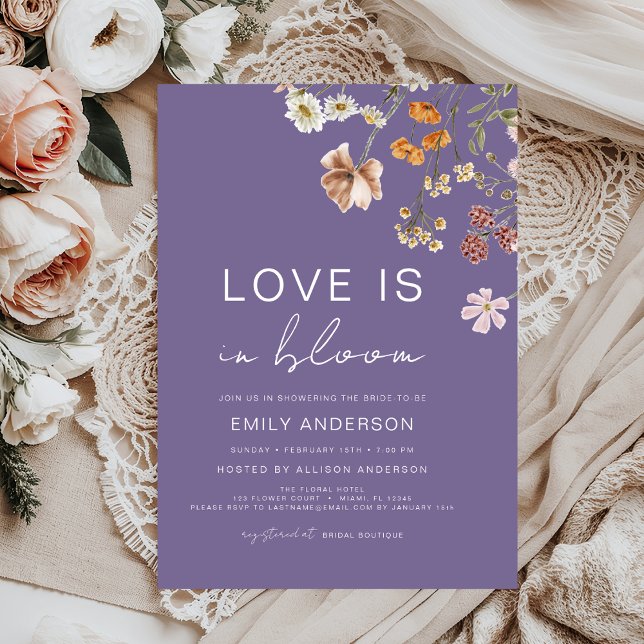 Purple Love is in Bloom Wildflower Bridal Shower Invitation (Creator Uploaded)