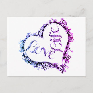 Purple Love Life Heart Shape Design  Postcard