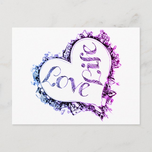 Purple Love Life Heart Shape Design  Postcard (Front)