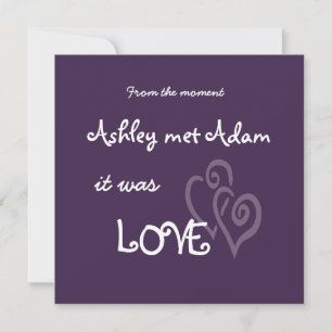 Purple Love with Hearts Wedding Invitation