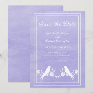 Purple Lovebird Floral Save the Date Invite