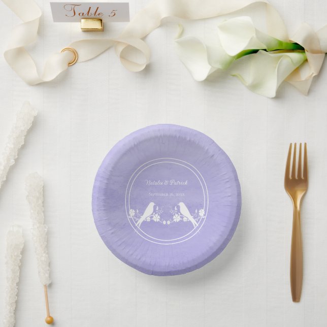 Purple Lovebird Floral Wedding Paper Bowls Paper Plate (Wedding)