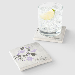 Purple Lovebirds Personalized Stone Coaster
