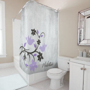 Purple Lovebirds Shower Curtain
