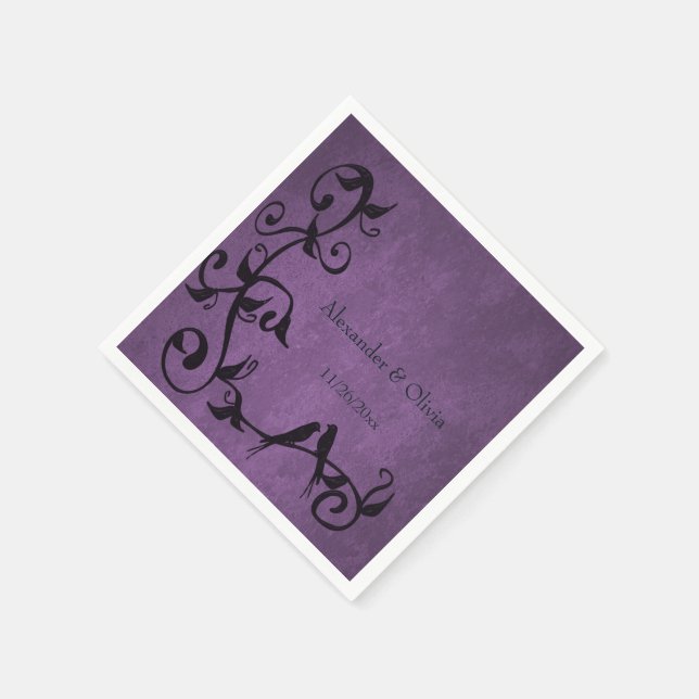 Purple Lovebirds Wedding Napkins (Corner)