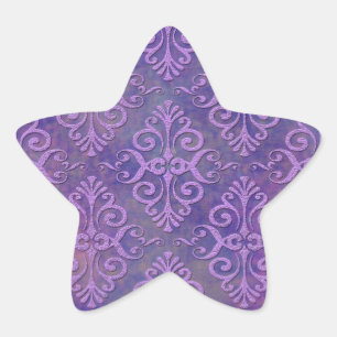 Purple Lovers Two Tone Lavender Purple Damask Star Sticker