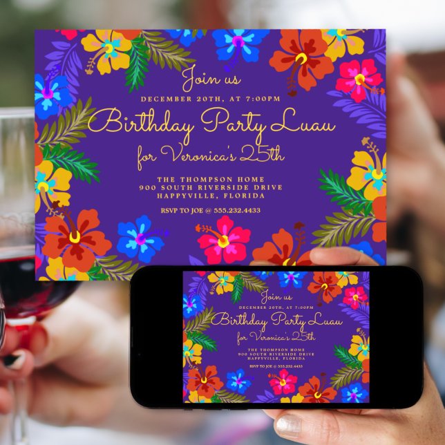 Purple Luau Birthday Party Invitation (Creator Uploaded)