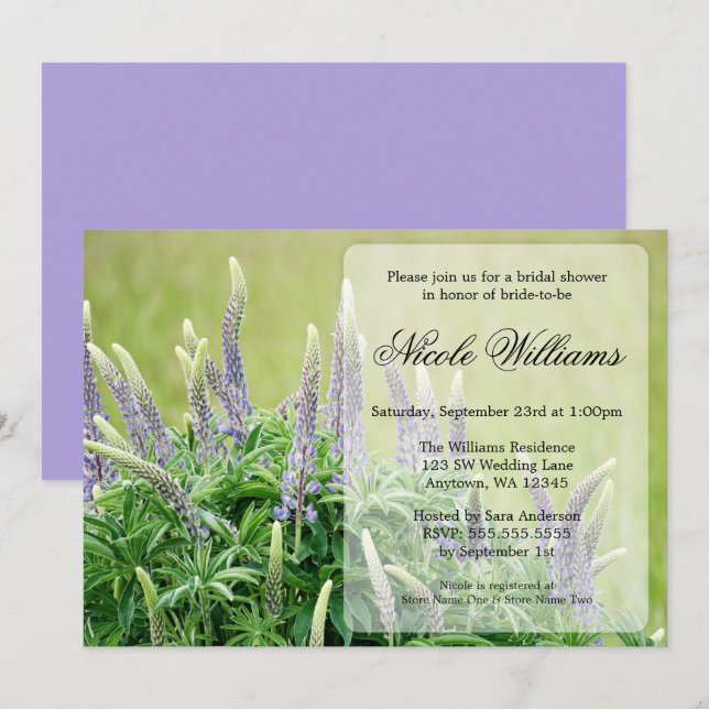 Purple Lupine Bridal Shower Invitation (Front/Back)
