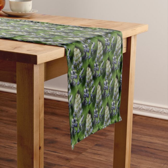 Purple Lupine Flowers Nature Pattern Short Table Runner (In Situ)