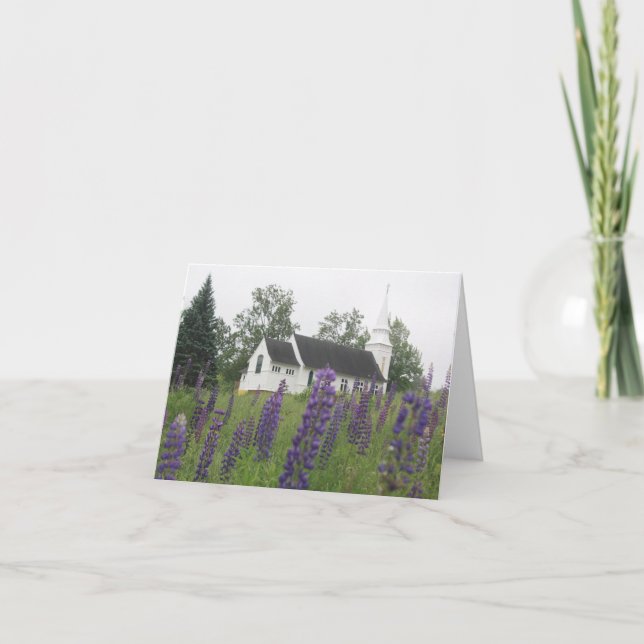 Purple Lupines at Church Note Card (Front)