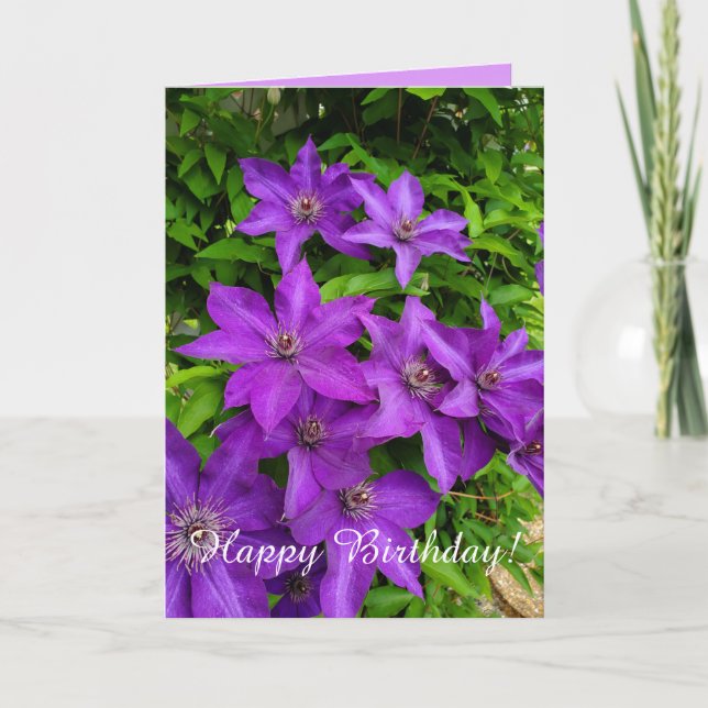 Purple Lupines Floral Happy Birthday Card (Front)