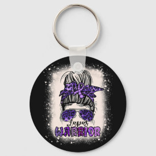 Purple Lupus Awareness Leopard Messy Bun Lupus Keychain