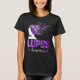 Purple Lupus Awareness Woman Tie Dye Butterflies T-Shirt