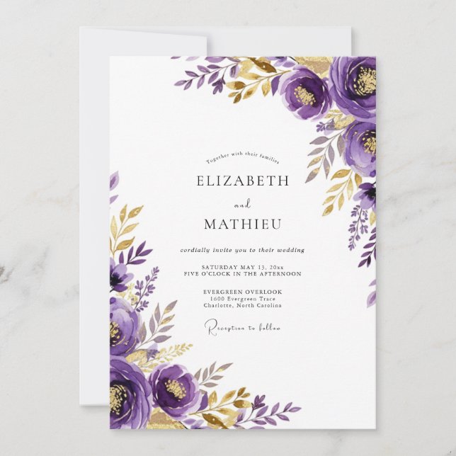 Purple Lustrous Botanical Wedding Invitation (Front)