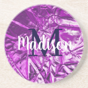 Purple Luxurious Custom Monogram Personalized Coaster