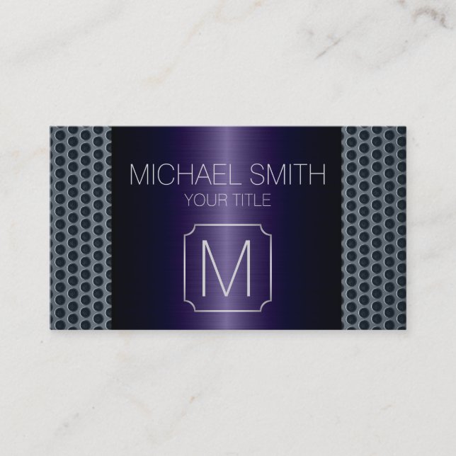 Purple Luxury Stainless Metal Monogram Business Card (Front)